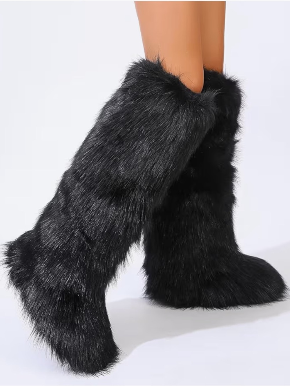 Black Faux Fur Boots - Picture 2 of 11